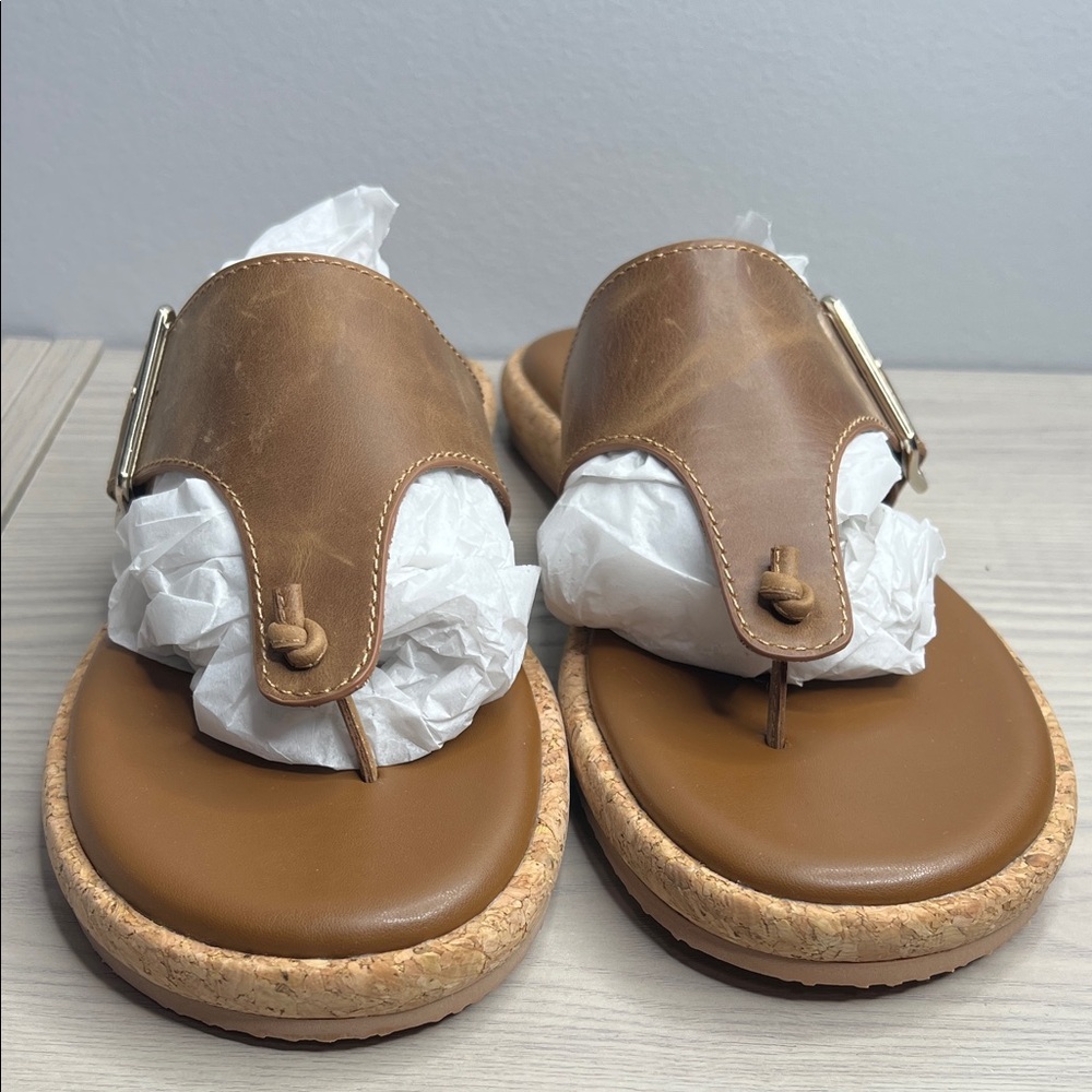 Kelsi Dagger Leather Buckle Thong Sandals - Camel - Size 11